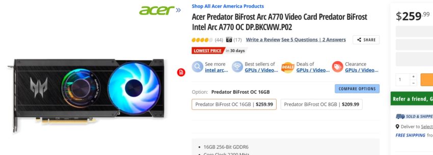 Acer Arc A770 Predator BiFrost GPU releases 16GB VRAM at Unbeatable $259