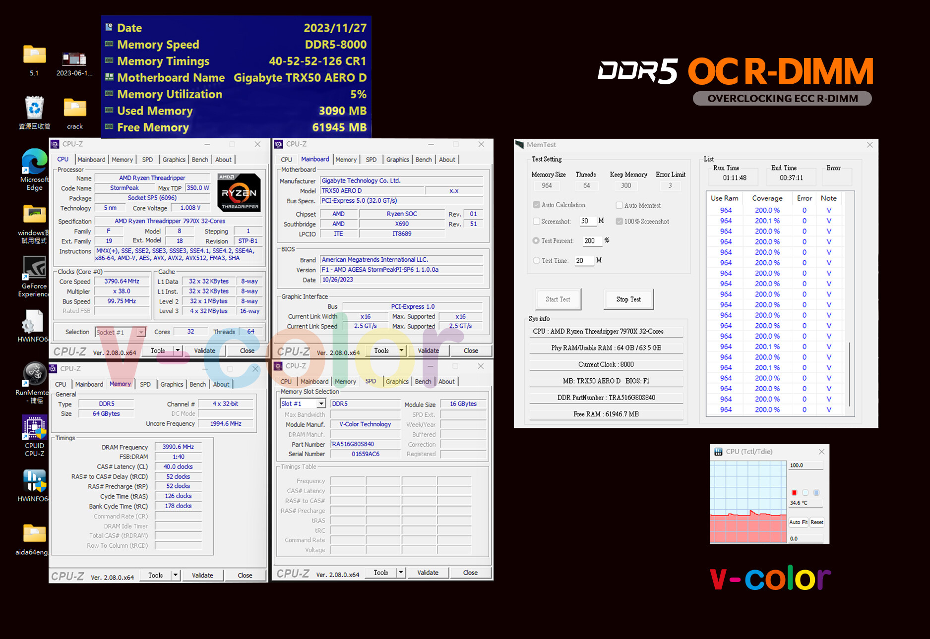 V-COLOR Pushes Boundaries: DDR5-8000 RDIMM Overclocking on TRX50 AERO D