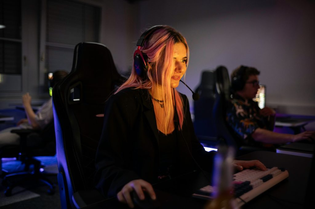 A woman sitting in front of a computer